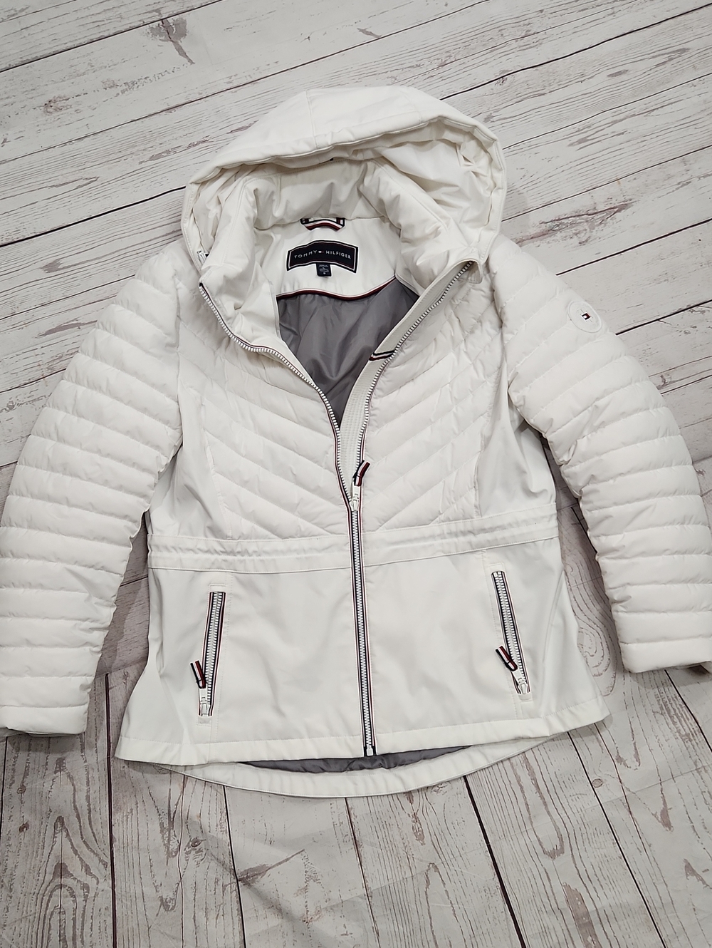 Tommy Hilfiger White Quilted Hooded Puffer Coat